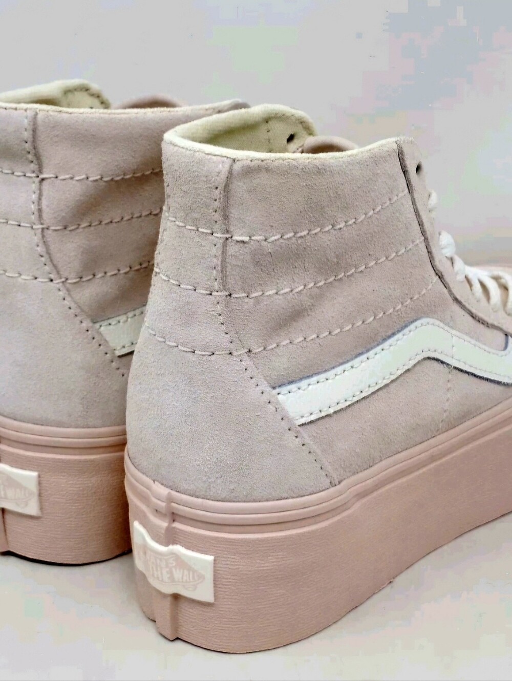 Vans Sk8-Hi Tapered Stackform shoes, Suede Shell or  Egret Beige / Pink colorway - Picture 8 of 12